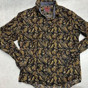 Men's Consequence black & gold paisley floral button up shirt size XL